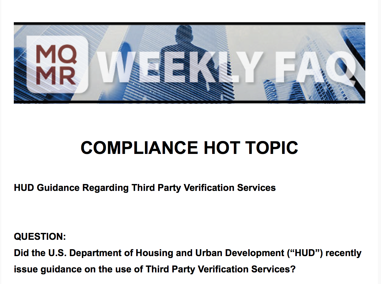 Hud Guidance Regarding Third Party Verification Services